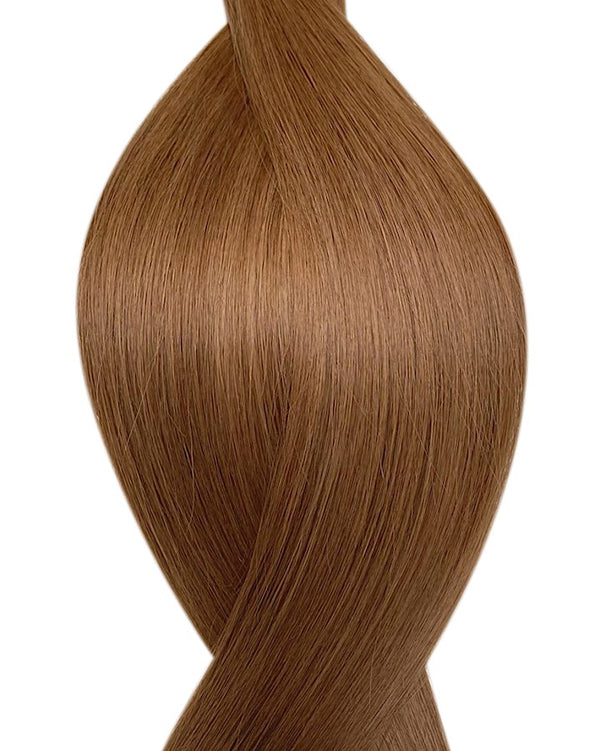Naturalne włosy do przedłużania metoda secret tape on w kolorze jasny kasztanowy brąz.