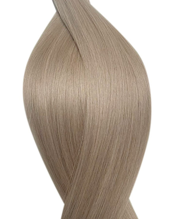 Naturalne włosy do przedłużania metodą na taśmie flat weft w kolorze popielaty blond.