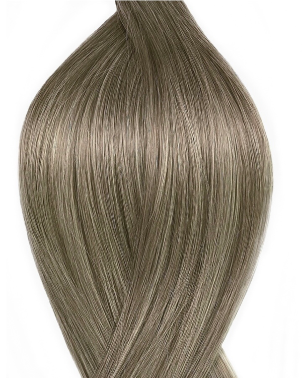 Naturalne włosy do przedłużania metoda secret tape on w kolorze balejaż jasny popielaty brąz i popielaty blond