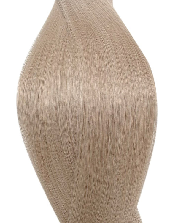 Naturalne włosy do przedłużania metoda secret tape on w kolorze balejaż ciemny popielaty i szary platynowy blond.