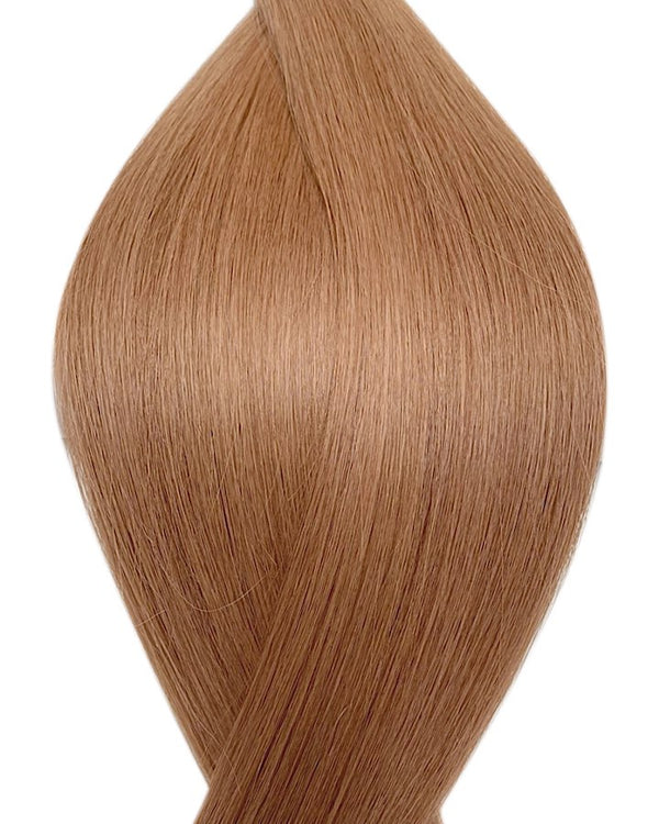Naturalne włosy do przedłużania metoda na keratynę w kolorze bardzo jasny kasztan.