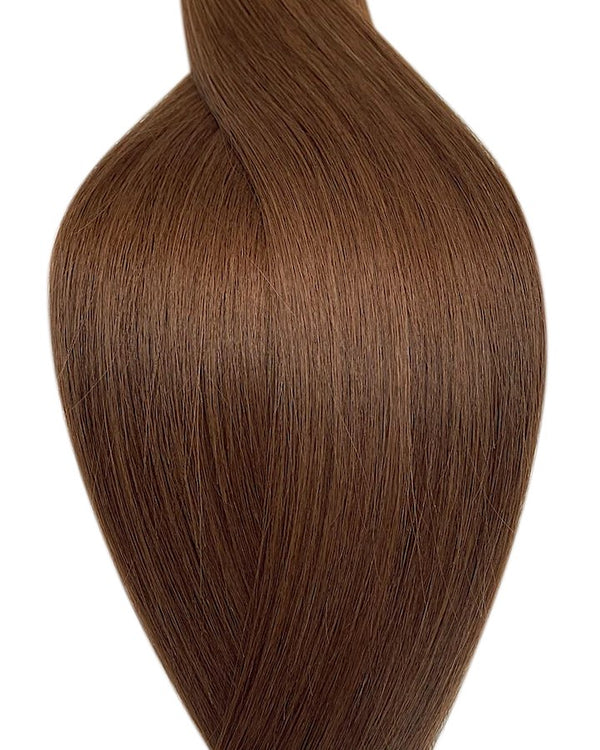 Naturalne włosy do przedłużania metoda na keratynę w kolorze kasztanowy brąz.