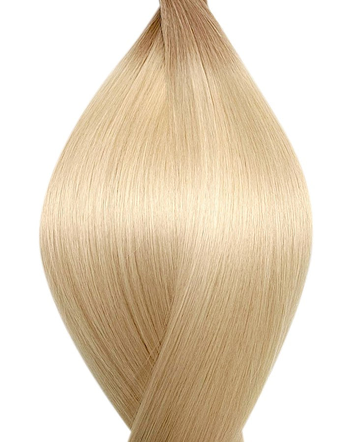 Naturalne włosy do przedłużania metoda na keratynę w kolorze ombre ciemny popielaty i platynowy blond.