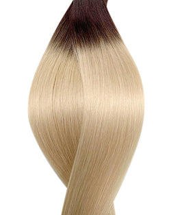 Naturalne włosy do przedłużania metoda na mikro ringi i tulejki w kolorze ombre ciemny brąz i szary platynowy blond.