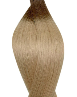 Naturalne włosy do przedłużania metoda na mikro ringi i tulejki w kolorze ombre jasny popielaty brąz i średni popielaty blond.