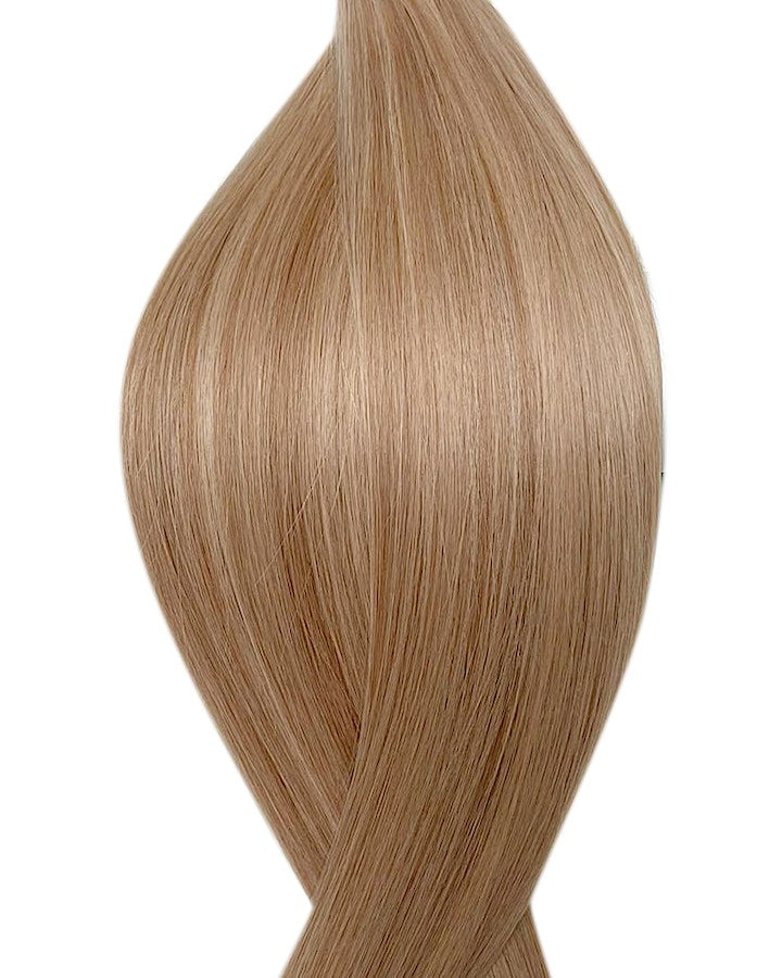 Naturalne włosy do przedłużania metoda na nano ringi w kolorze balejaż ciemny i jasny popielaty blond.