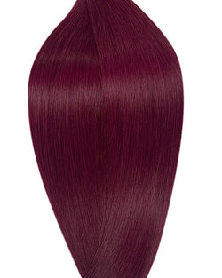 Naturalne włosy do przedłużania metoda na nano ringi w kolorze ciemny czerwony.