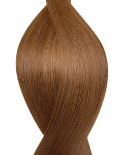 Naturalne włosy do przedłużania metoda na nano ringi w kolorze kasztanowy brąz.