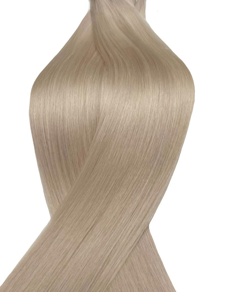 Naturalne włosy do przedłużania metoda na nano ringi w kolorze perłowy blond.