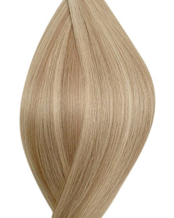 Naturalne włosy do przedłużania metodą na taśmie flat weft w kolorze balejaż ciemny popielaty i jasny popielaty blond.
