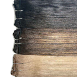 Naturalne włosy do przedłużania metodą na taśmie weft dostępne w długościach: 45cm, 50cm, 55cm i 60cm.