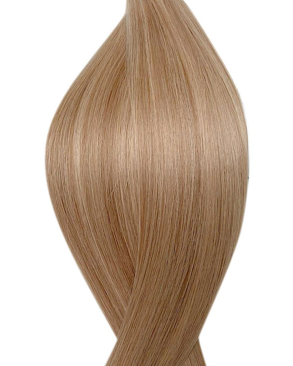 Naturalne włosy do przedłużania metoda tape on w kolorze balejaż ciemny i jasny popielaty blond.