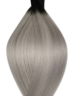 Naturalne włosy do przedłużania metoda tape on w kolorze ombre bardzo ciemny brąz i srebrny. 