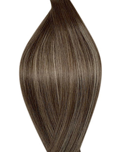 Naturalne włosy do przedłużania metoda tape on w kolorze ombre jasny popielaty brąz i balejaż jasny popielaty brąz i średni popielaty blond.
